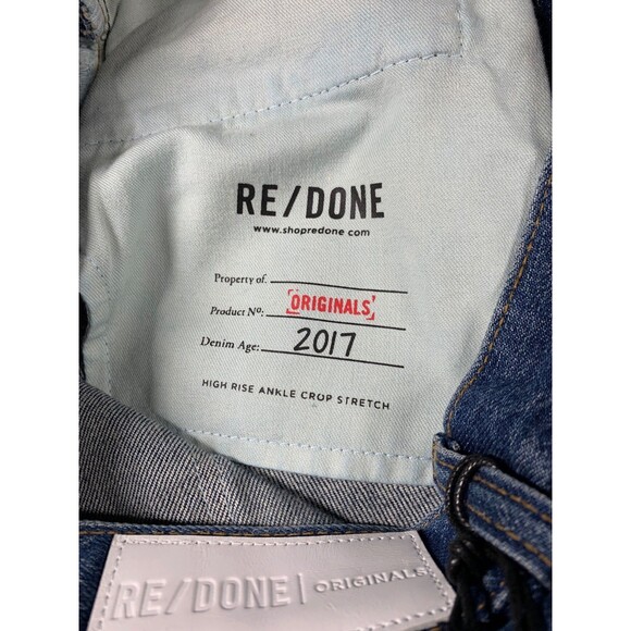 NWT RE/DONE High Rise Ankle Crop Stretch Jeans Size 30 Blue Dark Wash Button Fly - Picture 11 of 13